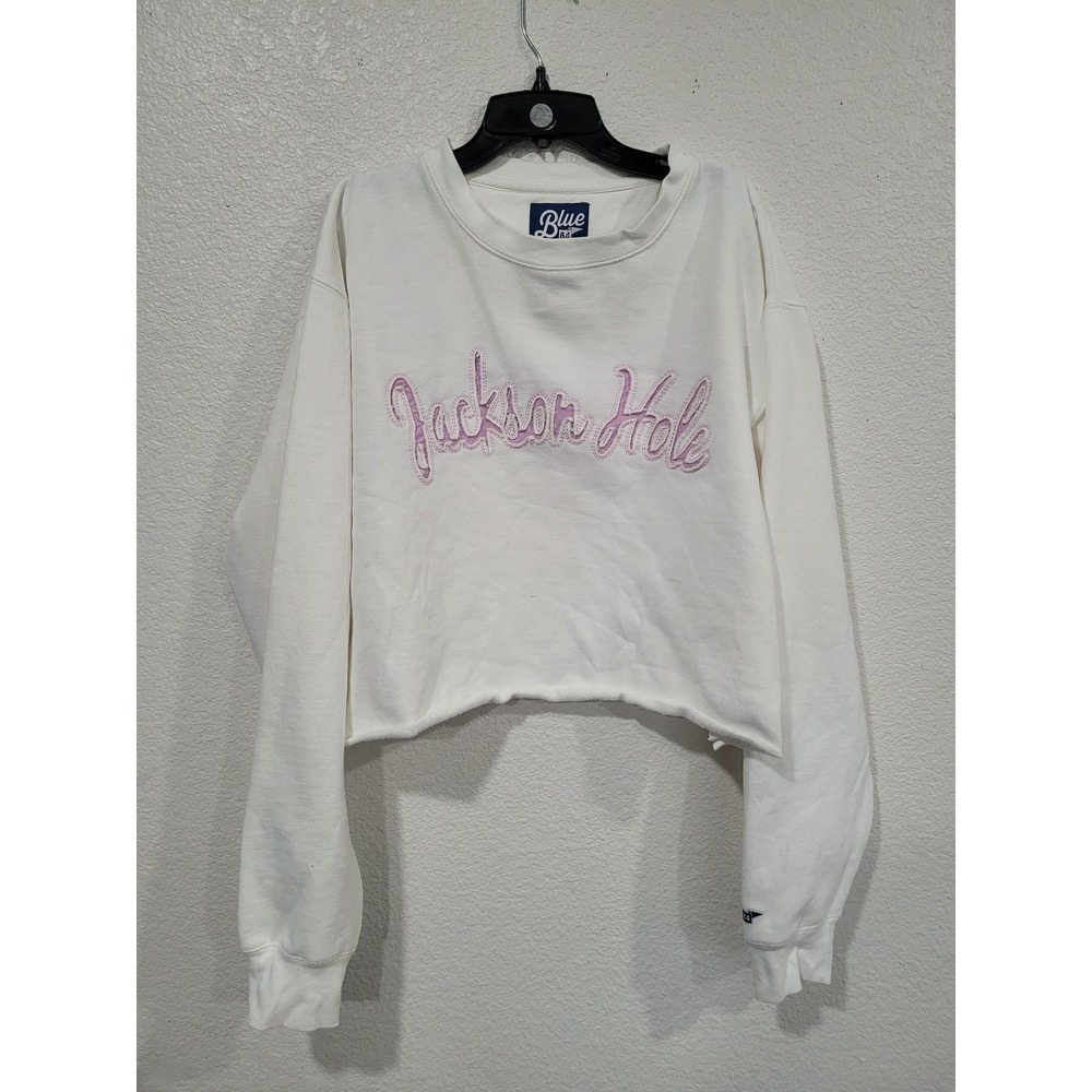 Blue 84 Jackson Hole Wyoming Cropped Sweatshirt White Med Embrodiered Moose #10